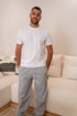 Men summer pajama set White T-shirt + Green X White Striped Pants
